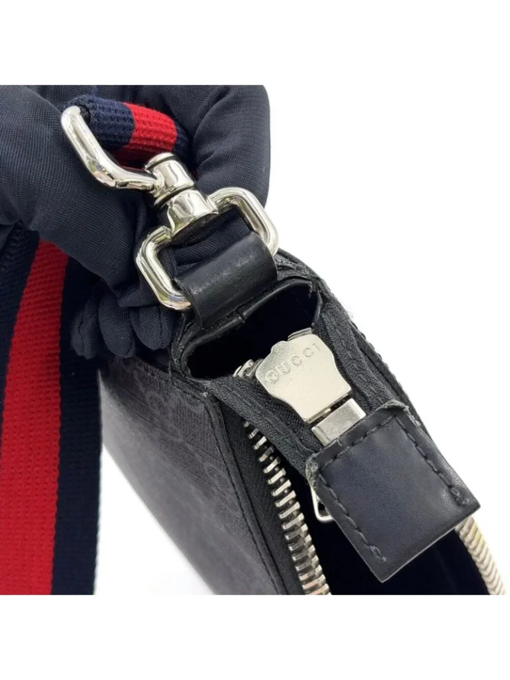 Gucci GG Supreme Small Messenger Bag Leather Navy Black Red Silver